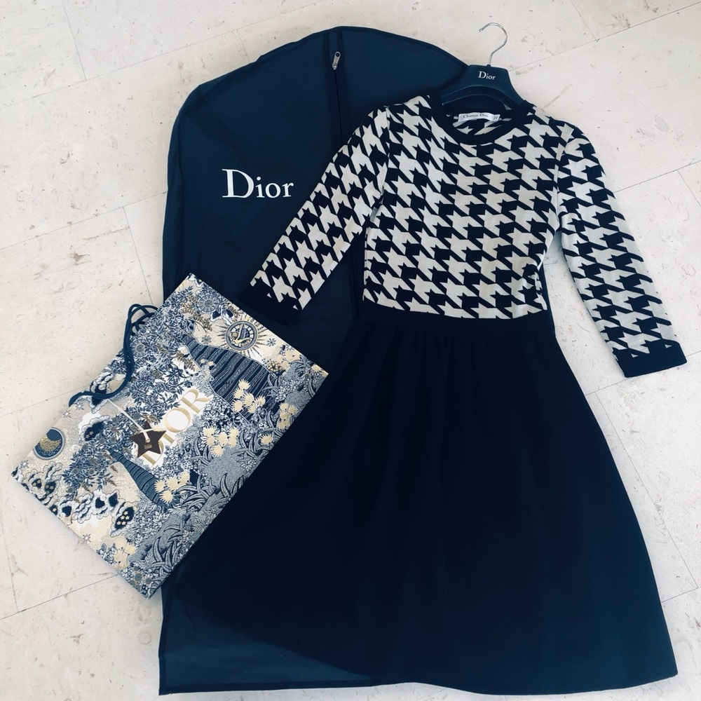 Dior Houndstooth Long Sleeve . Dress. Size 36.